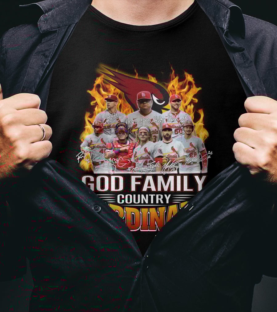 God Family Country Cardinals Baseball Team Fire Background T-Shirt