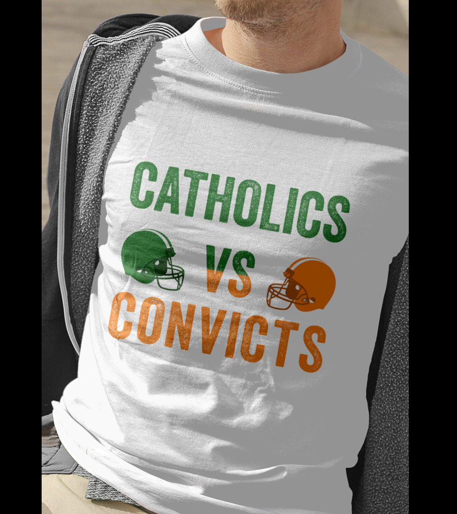 Catholics Vs. Convicts 1988 Football Helmets Rivalry T-Shirt