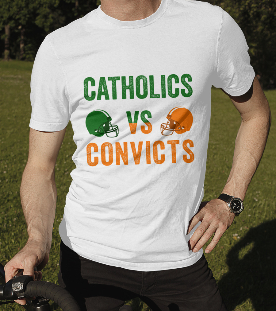 Catholics Vs. Convicts 1988 Football Helmets Rivalry T-Shirt