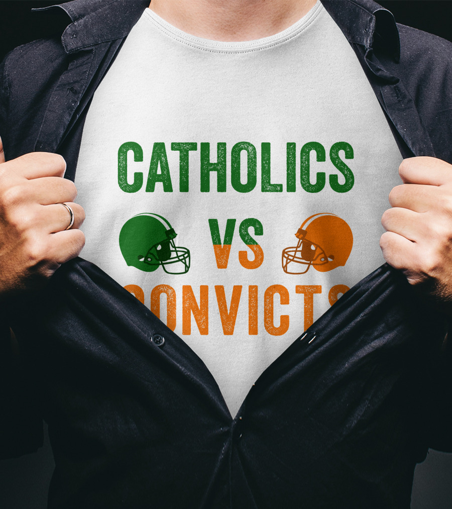 Catholics Vs. Convicts 1988 Football Helmets Rivalry T-Shirt