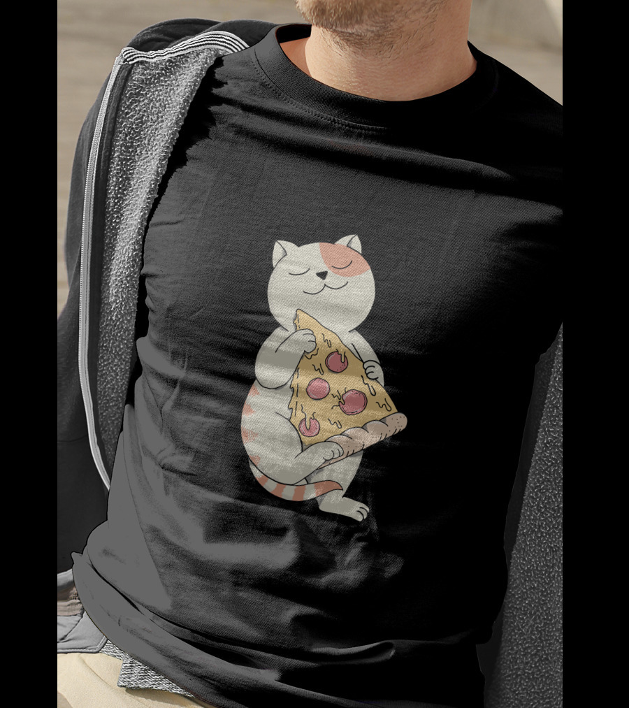 Cat Hugging Pepperoni Pizza Slice T-Shirt