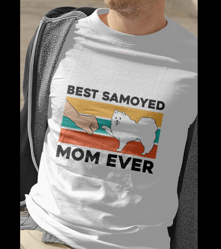 Best Samoyed Mom Ever Fist Bump Vintage Stripes T-Shirt