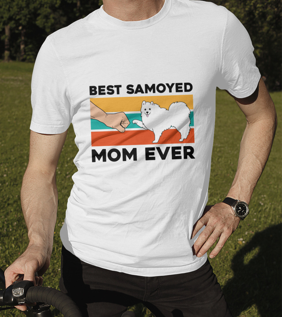 Best Samoyed Mom Ever Fist Bump Vintage Stripes T-Shirt