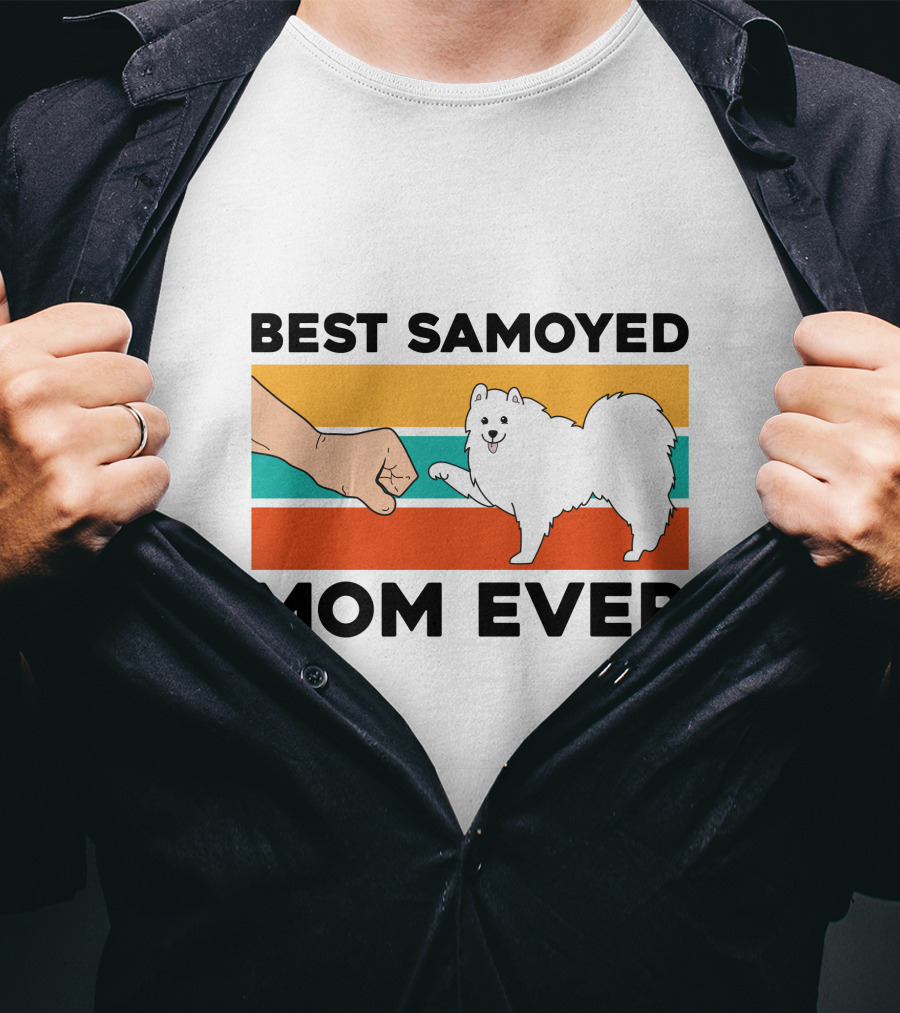 Best Samoyed Mom Ever Fist Bump Vintage Stripes T-Shirt
