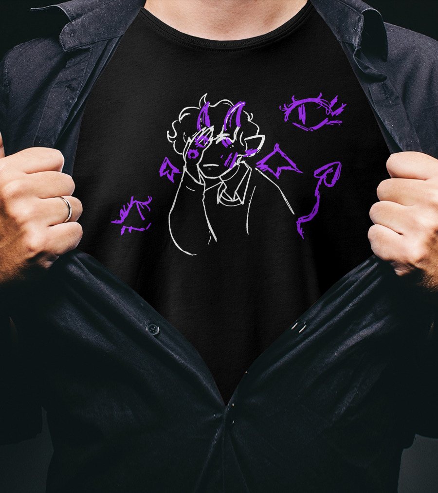 Purple Devil-Horned Character With Eyes And Symbols Sketch T-Shirt