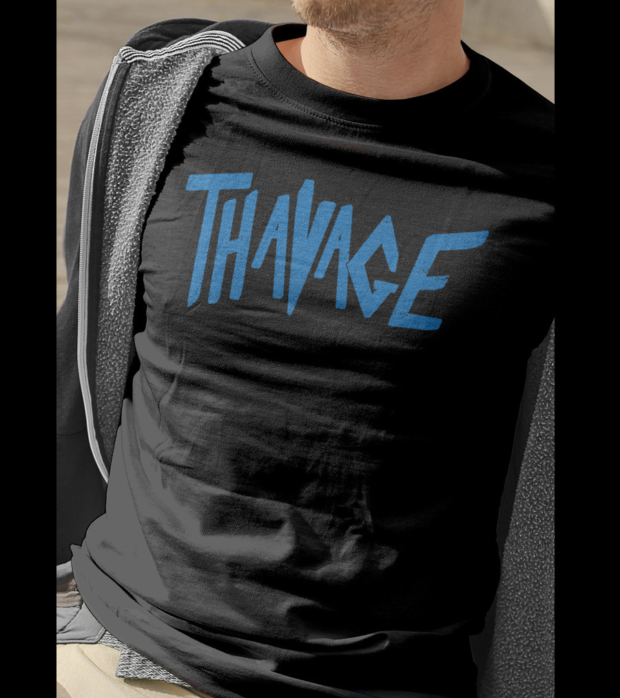 Thavage Blue Retro Typography T-Shirt