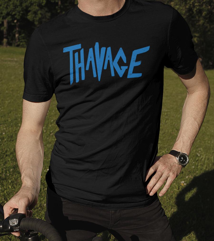 Thavage Blue Retro Typography T-Shirt