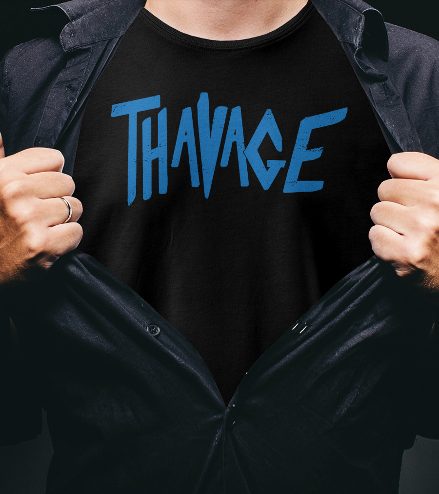 Thavage Blue Retro Typography T-Shirt