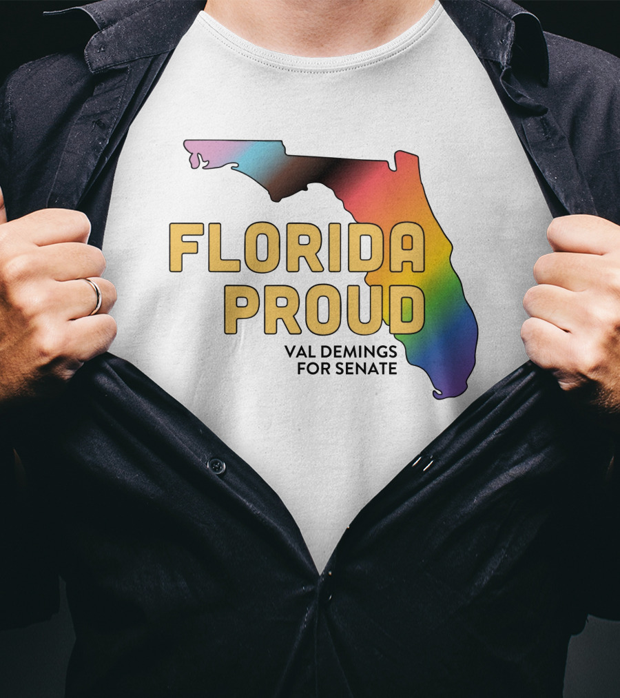 Florida Proud Rainbow Map Val Demings For Senate T-Shirt