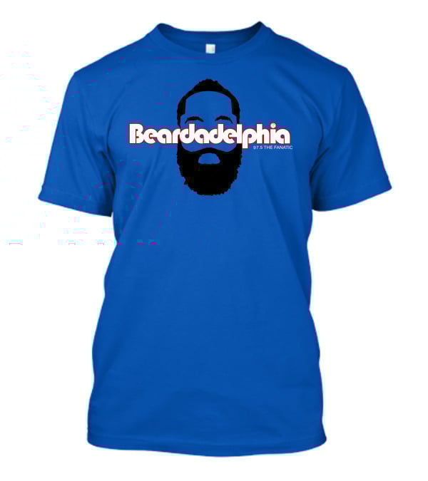 Beardadelphia 97.5 The Fanatic Silhouette Bold Text Blue Background T-Shirt