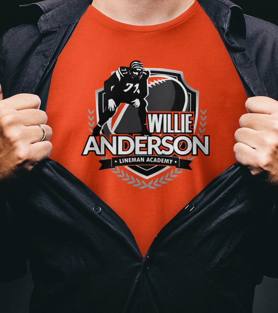 Willie Anderson Lineman Academy Football Shield T-Shirt