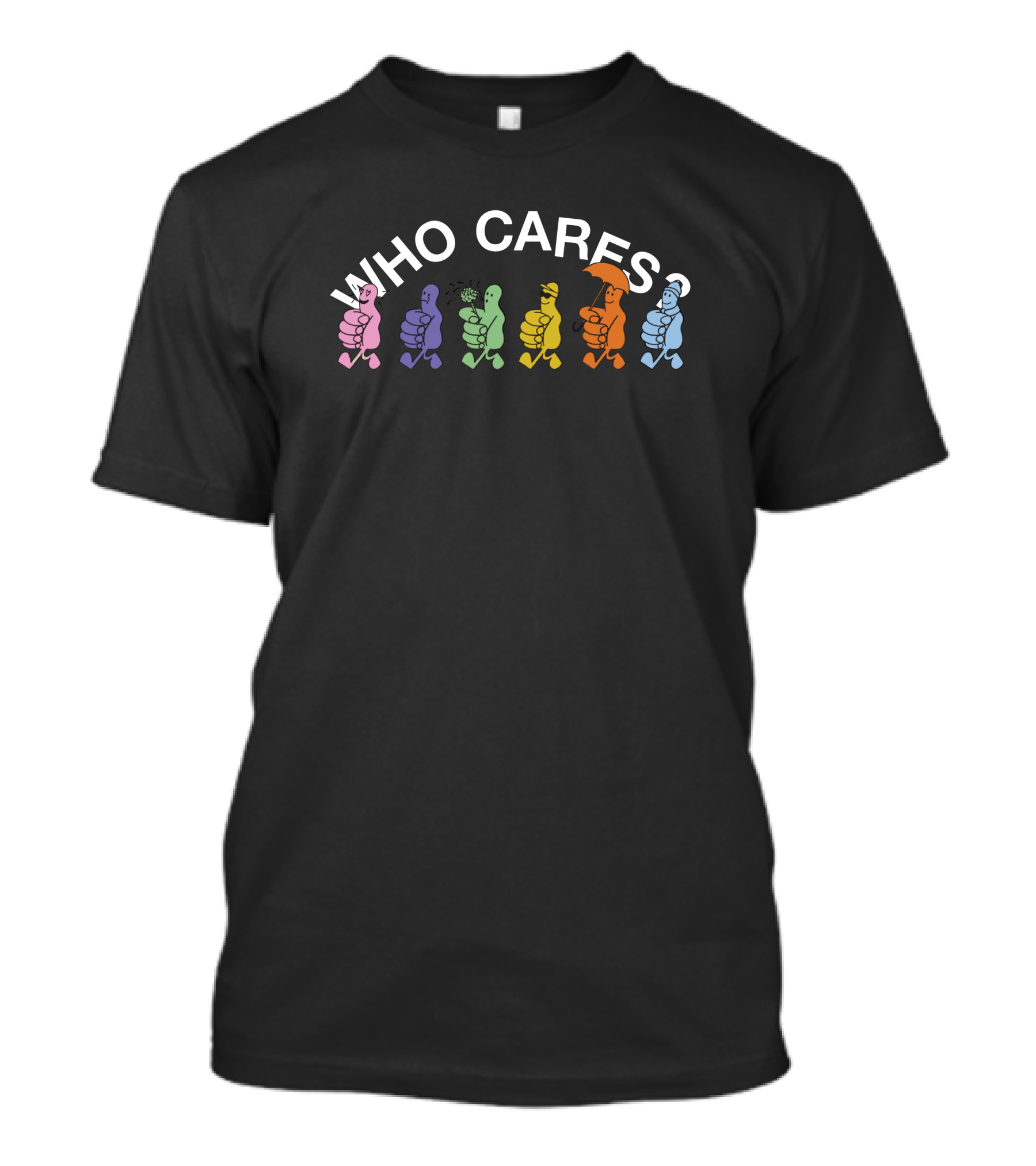 WHO CARES Colorful Cartoon Thumbs Characters T-Shirt