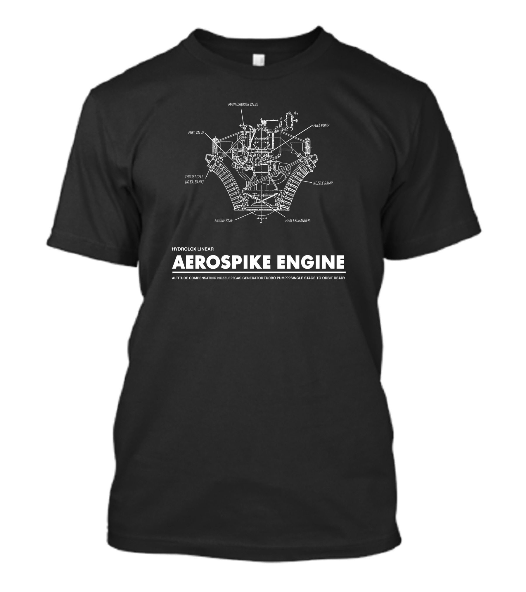 Hydrolox Linear Aerospike Engine Altitude Compensating Nozzle Turbo Pump Single Stage To Orbit Ready T-Shirt