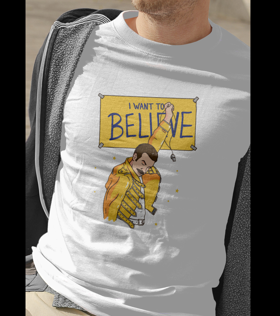I WANT TO BELIEVE Yellow Jacket Mustache Iconic Pose T-Shirt