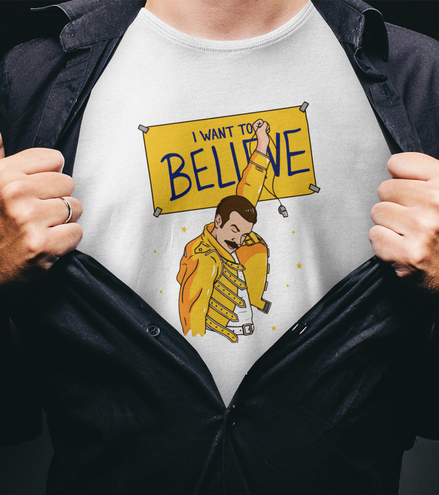 I WANT TO BELIEVE Yellow Jacket Mustache Iconic Pose T-Shirt