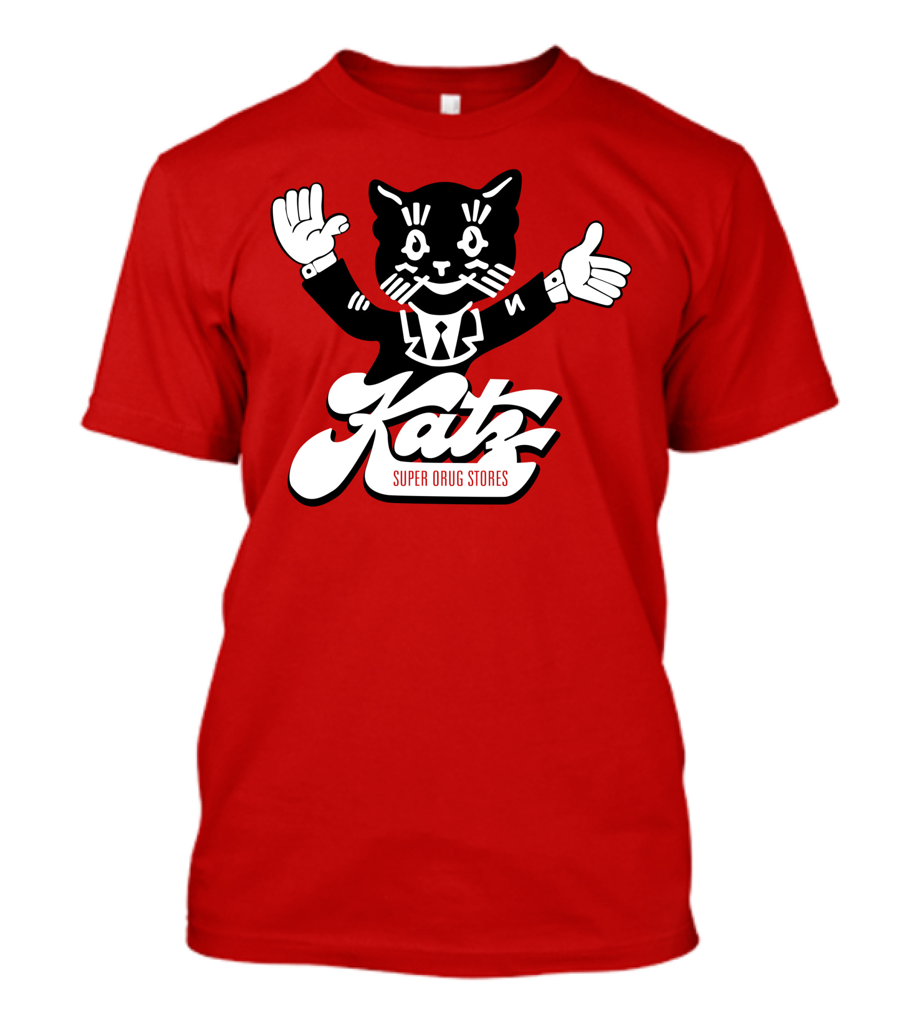 Katz Super Drug Stores Cat Mascot Smiling And Waving In Suit And Tie T-Shirt