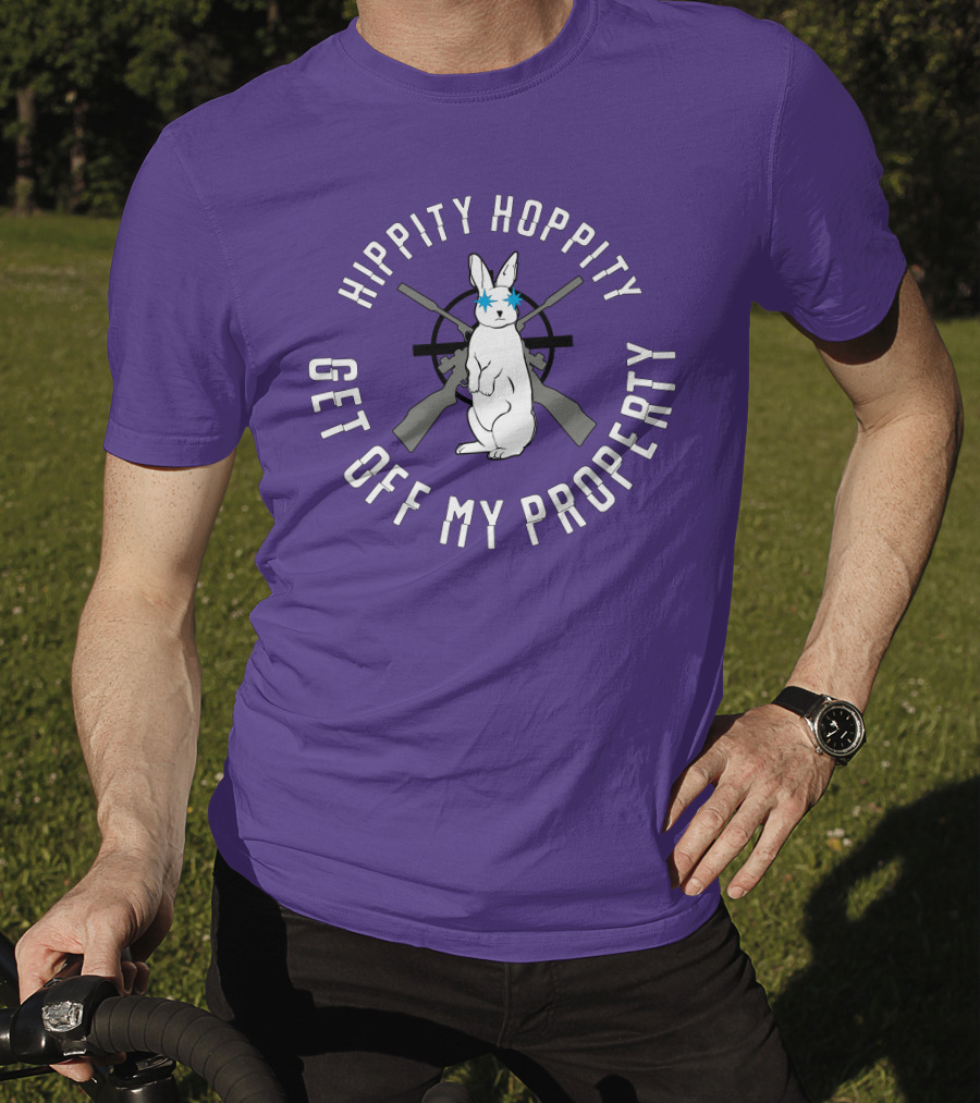 Hippity Hoppity Get Off My Property Rabbit With Crossed Rifles T-Shirt