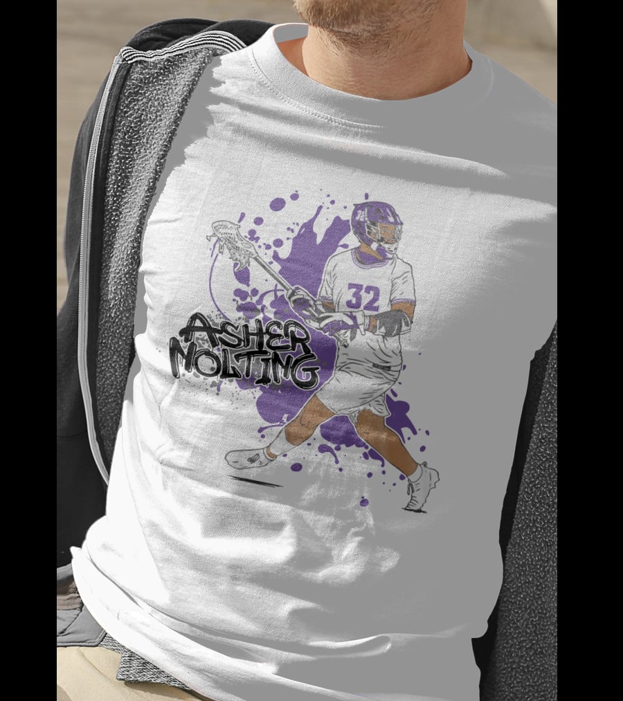 Asher Nolting 32 Lacrosse Player Purple Splatter T-Shirt