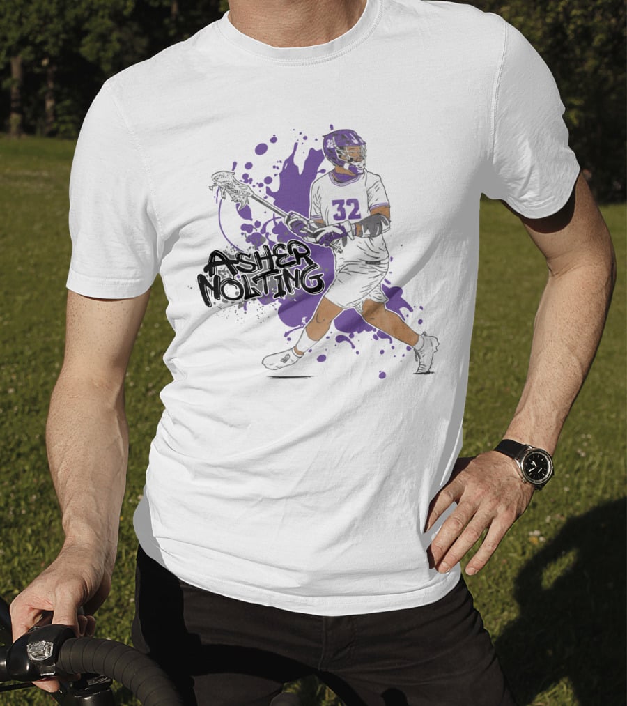 Asher Nolting 32 Lacrosse Player Purple Splatter T-Shirt