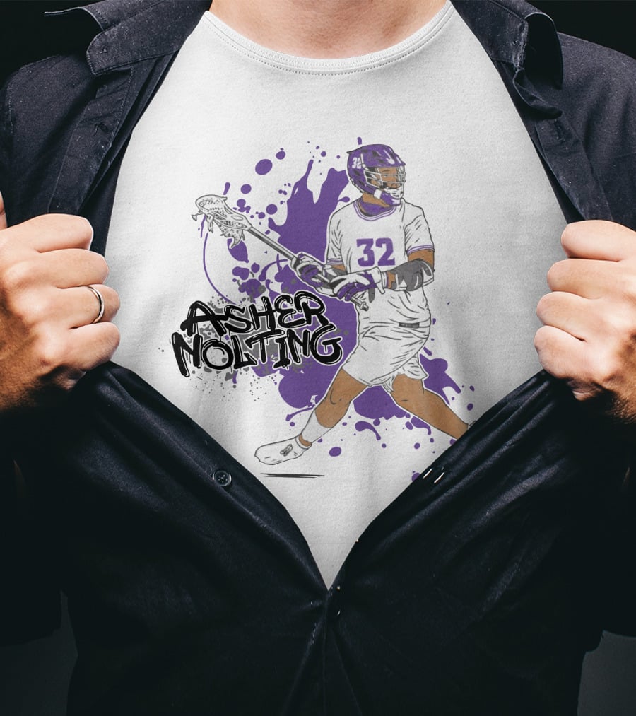 Asher Nolting 32 Lacrosse Player Purple Splatter T-Shirt