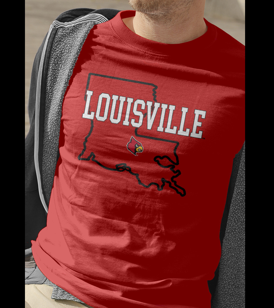 Louisville Cardinals Louisiana Map T-Shirt