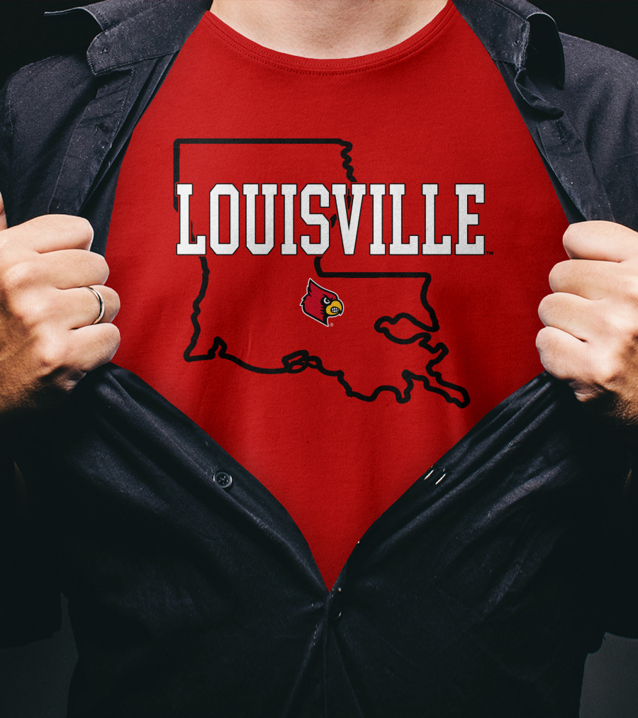 Louisville Cardinals Louisiana Map T-Shirt
