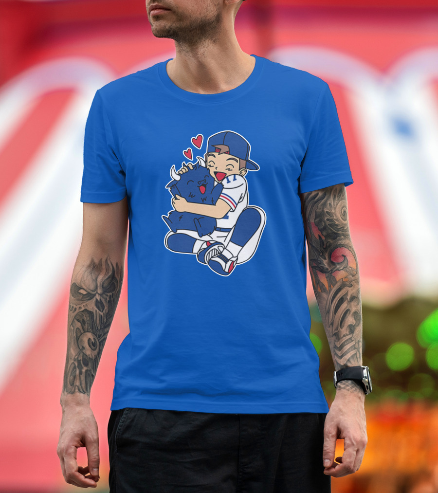 Gotta Throw 'Em All Cute Buffalo Hugging Sports Fan with Hearts T-Shirt