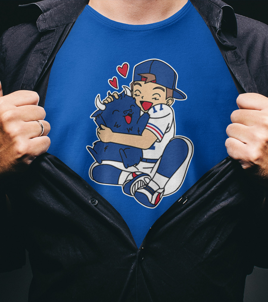 Gotta Throw 'Em All Cute Buffalo Hugging Sports Fan With Hearts T-Shirt