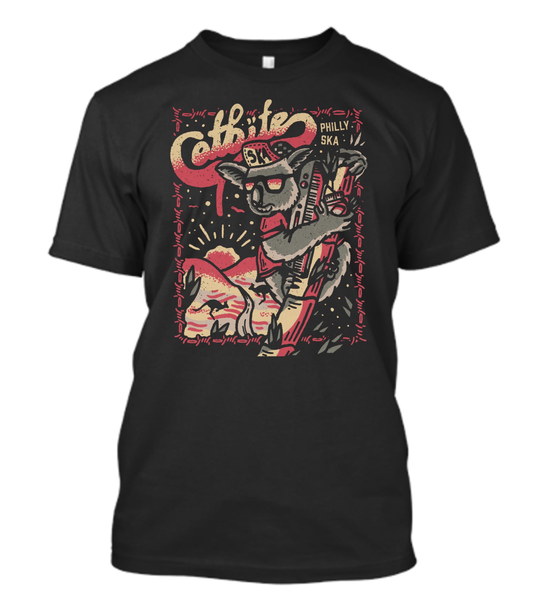 Catbite Philly Ska Koala In Sunglasses Retro Sunset Scene T-Shirt