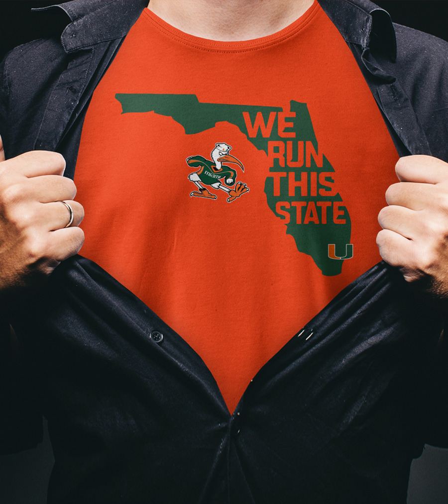 We Run This State Miami Hurricanes Florida Map Vector T-Shirt