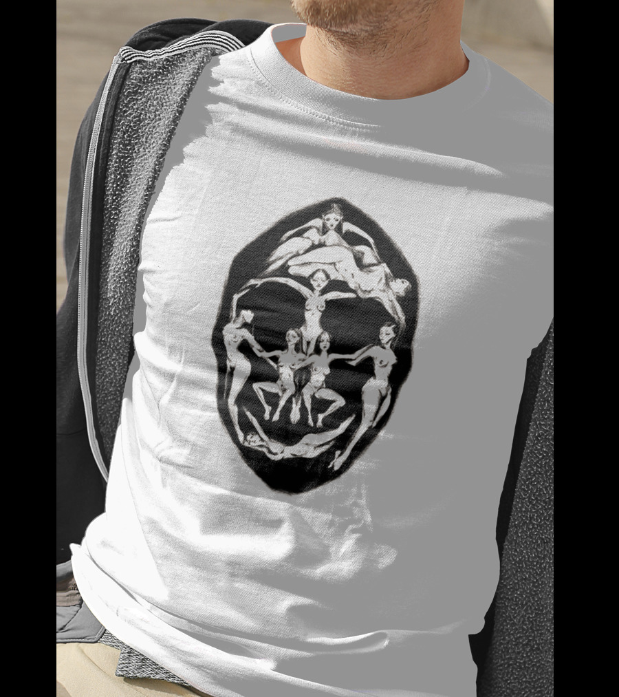 Dali Recreation Skull Illusion Formed By Human Figures T-Shirt