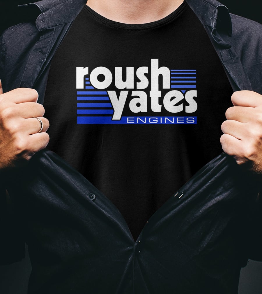 Roush Yates Engines Logo Blue Stripes T-Shirt