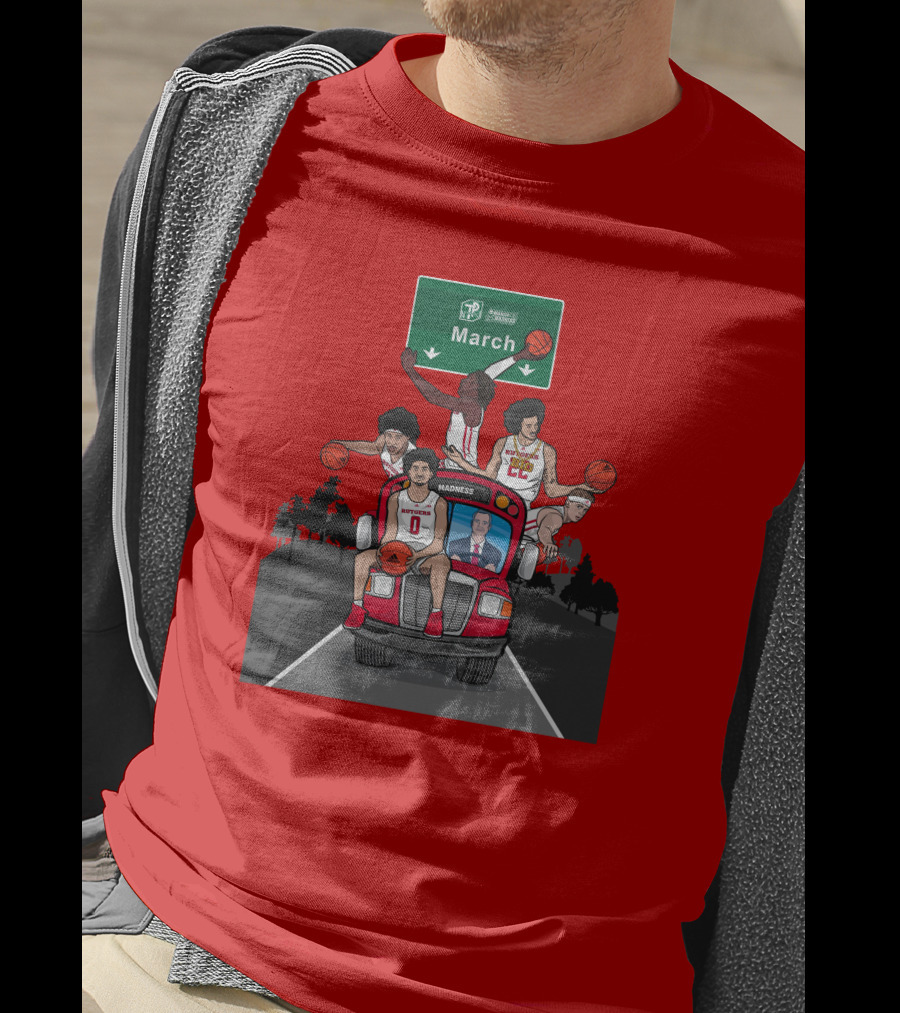 Scarlet Knights March Madness Bus Basketball Scene T-Shirt