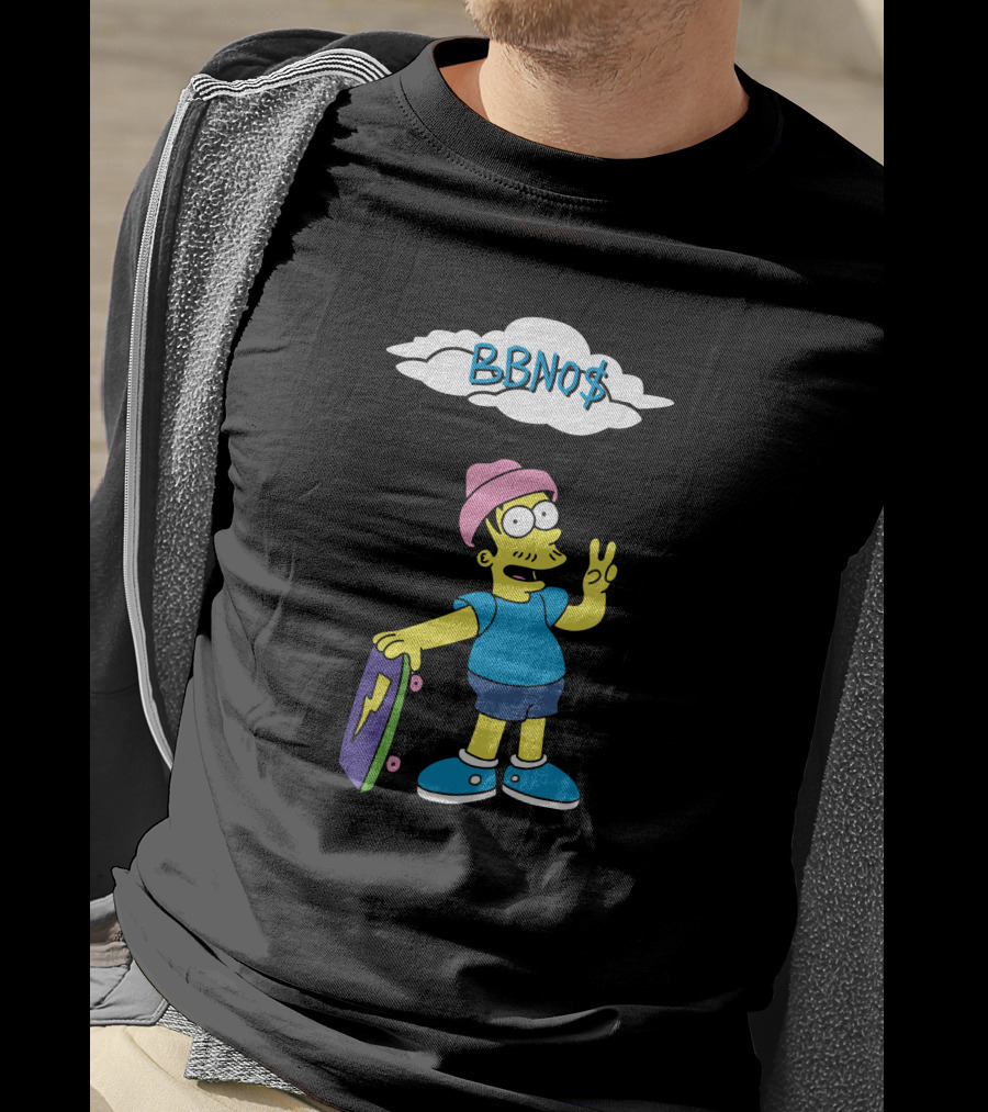 BBNO$ Cartoon Character With Skateboard And Peace Sign T-Shirt