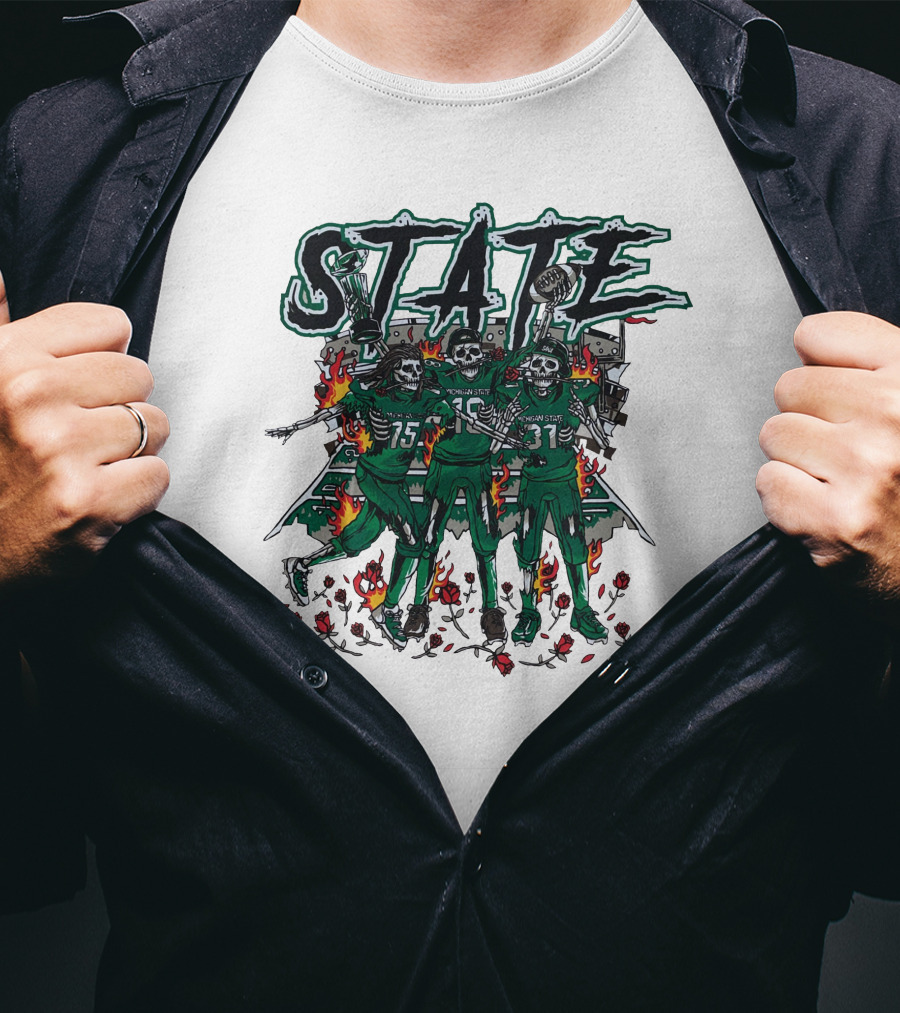 Sana Detroit Michigan State Football Skeletons In Flames T-Shirt