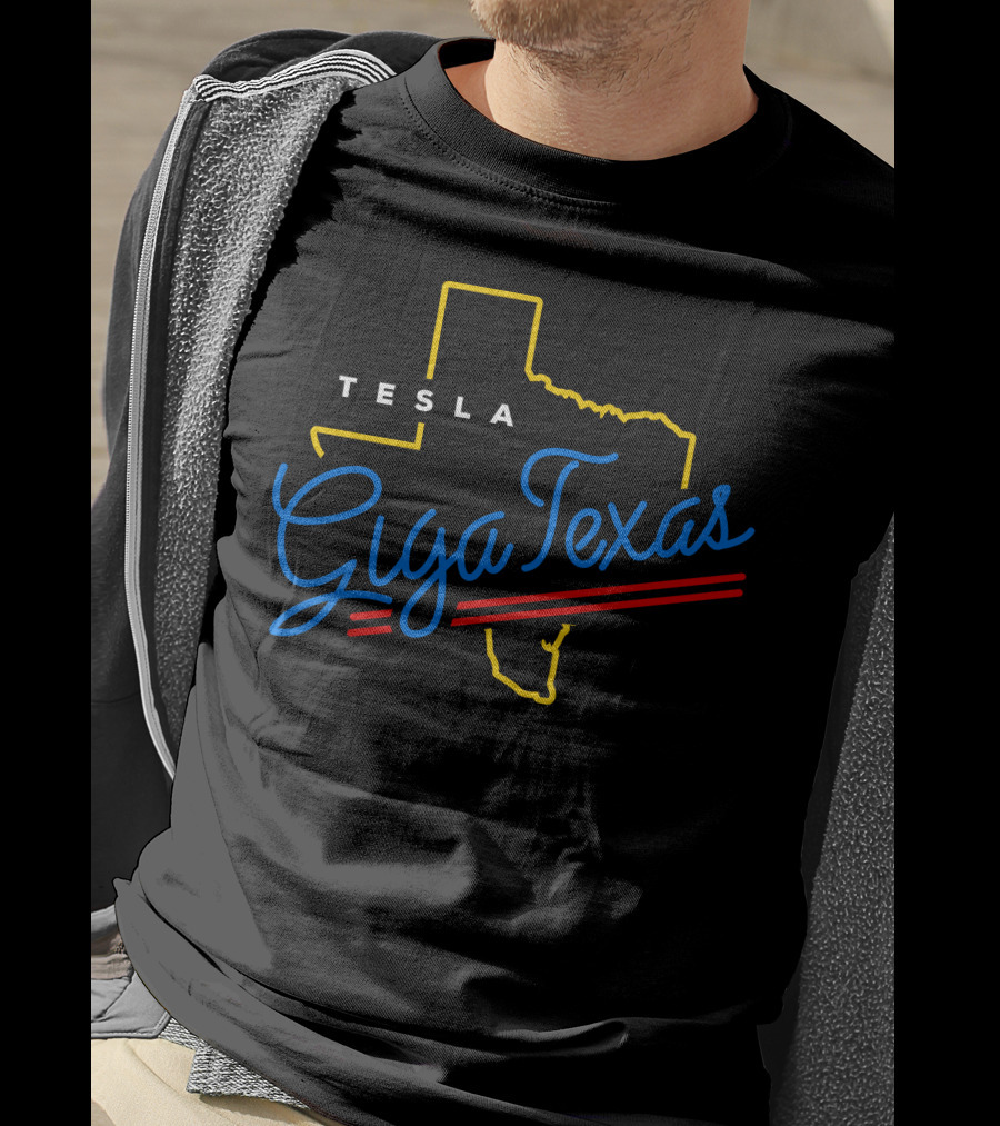 Tesla Giga Texas Neon Outline T-Shirt
