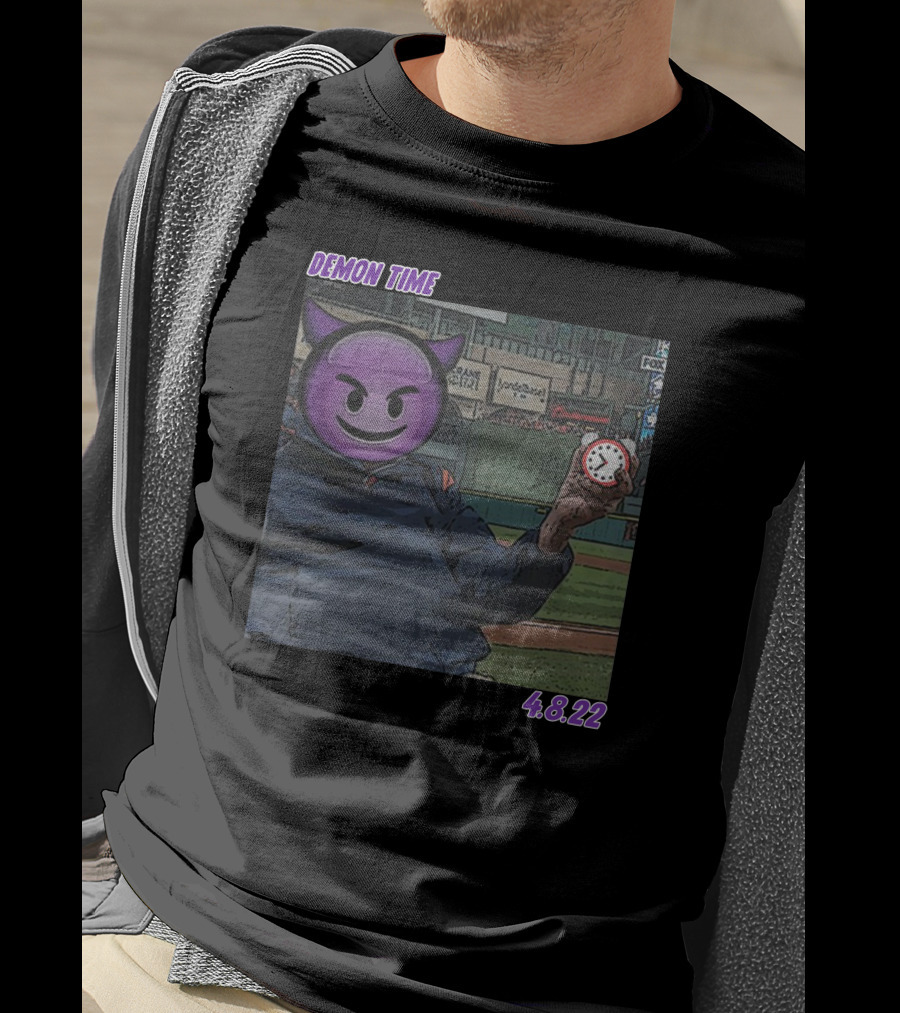 Demon Time Purple Emoji Face Baseball 4.8.22 T-Shirt