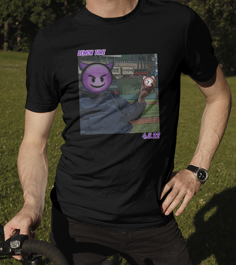 Demon Time Purple Emoji Face Baseball 4.8.22 T-Shirt