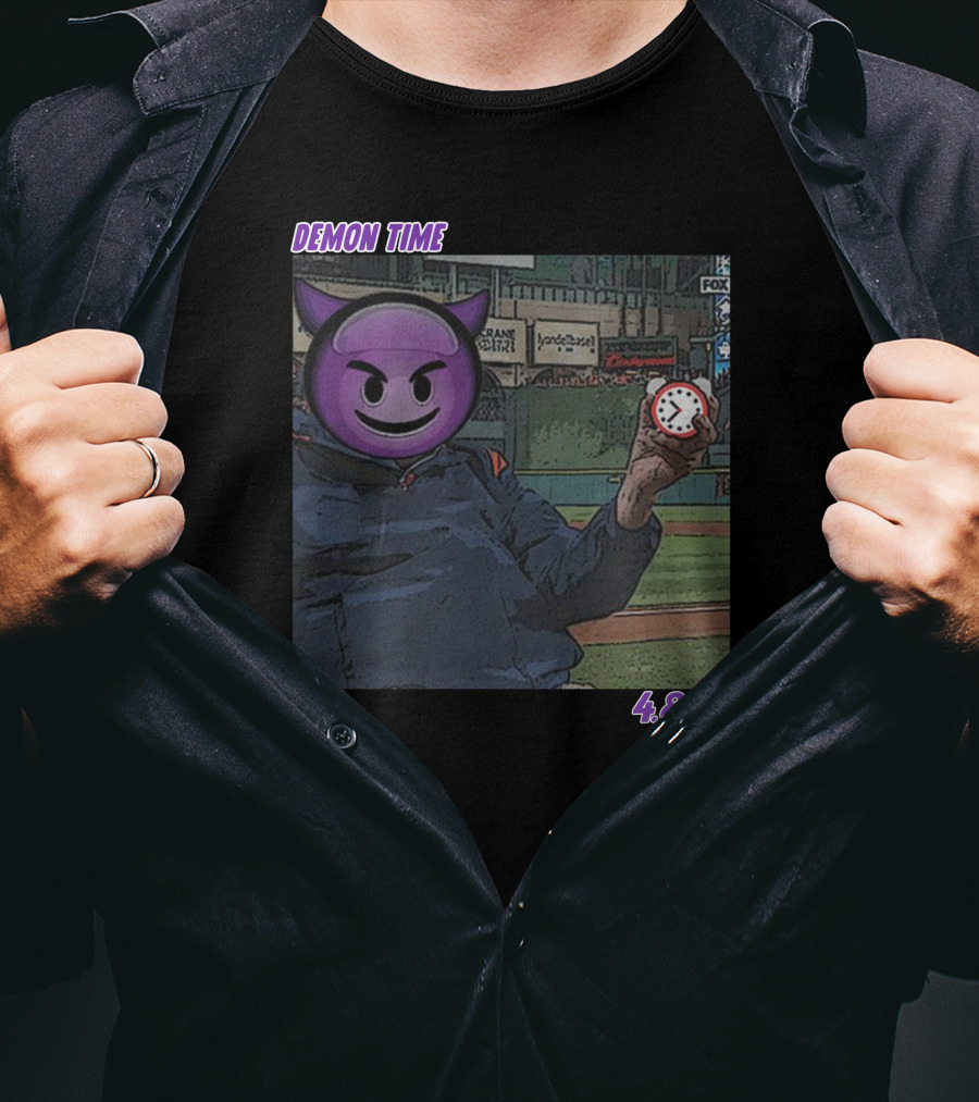 Demon Time Purple Emoji Face Baseball 4.8.22 T-Shirt