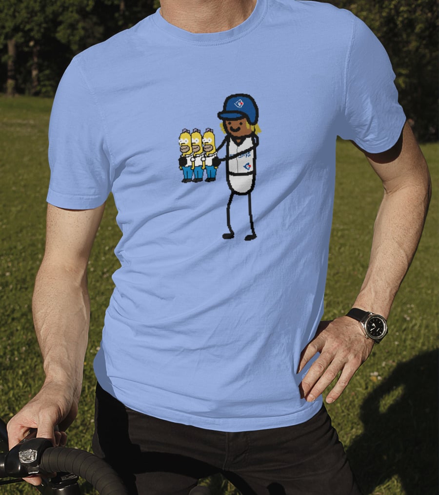 Toronto Blue Jays Vladimir Guerrero Jr. Holding Cartoon Characters And Three Homers T-Shirt