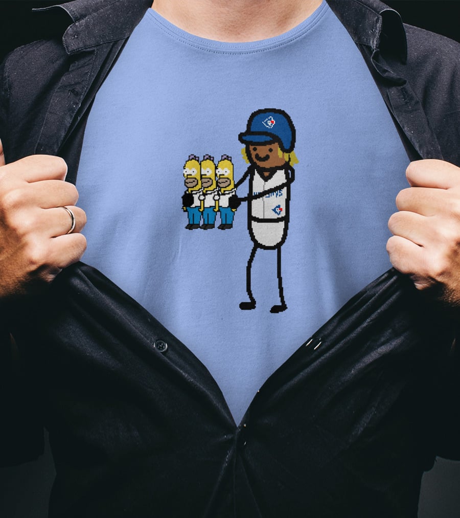 Toronto Blue Jays Vladimir Guerrero Jr. Holding Cartoon Characters And Three Homers T-Shirt