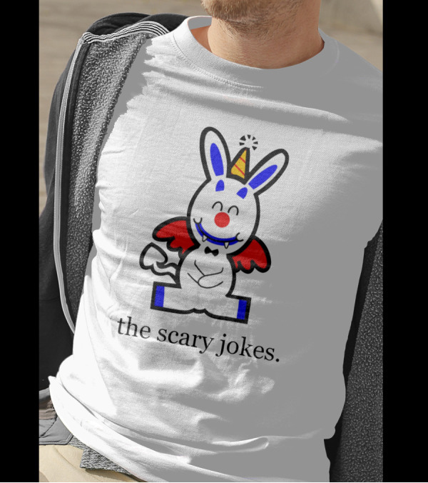 The Scary Jokes Cartoon Bunny With Party Hat And Red Wings T-Shirt