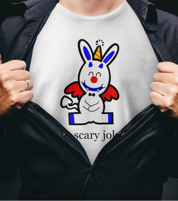 The Scary Jokes Cartoon Bunny With Party Hat And Red Wings T-Shirt