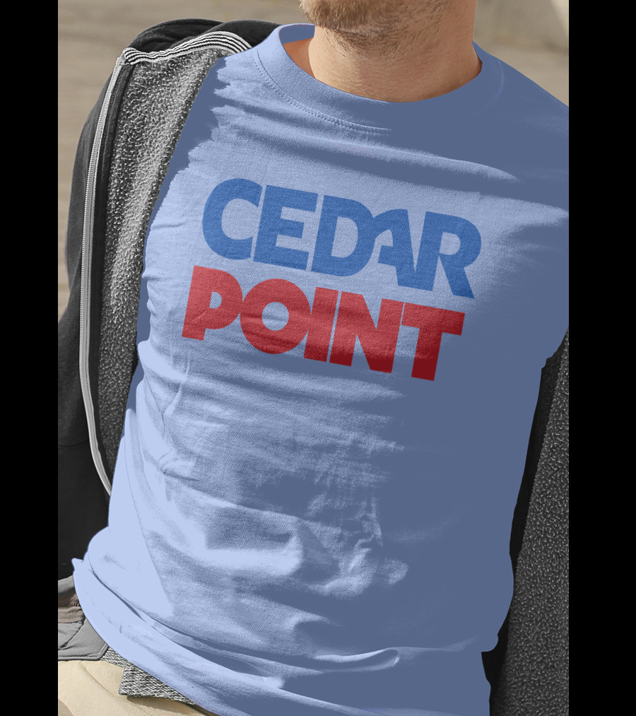 Cedar Point Bold Typography Theme In Blue And Red T-Shirt
