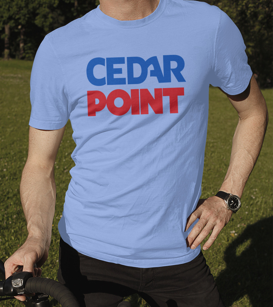 Cedar Point Bold Typography Theme In Blue And Red T-Shirt