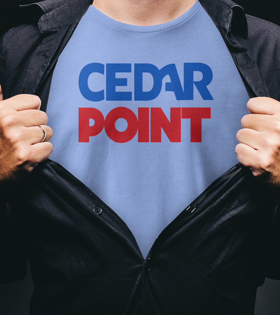 Cedar Point Bold Typography Theme In Blue And Red T-Shirt