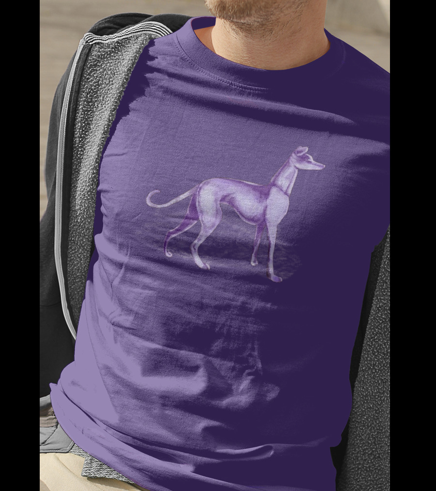 The One Purple Dog Silhouette Standing On A Purple Background T-Shirt