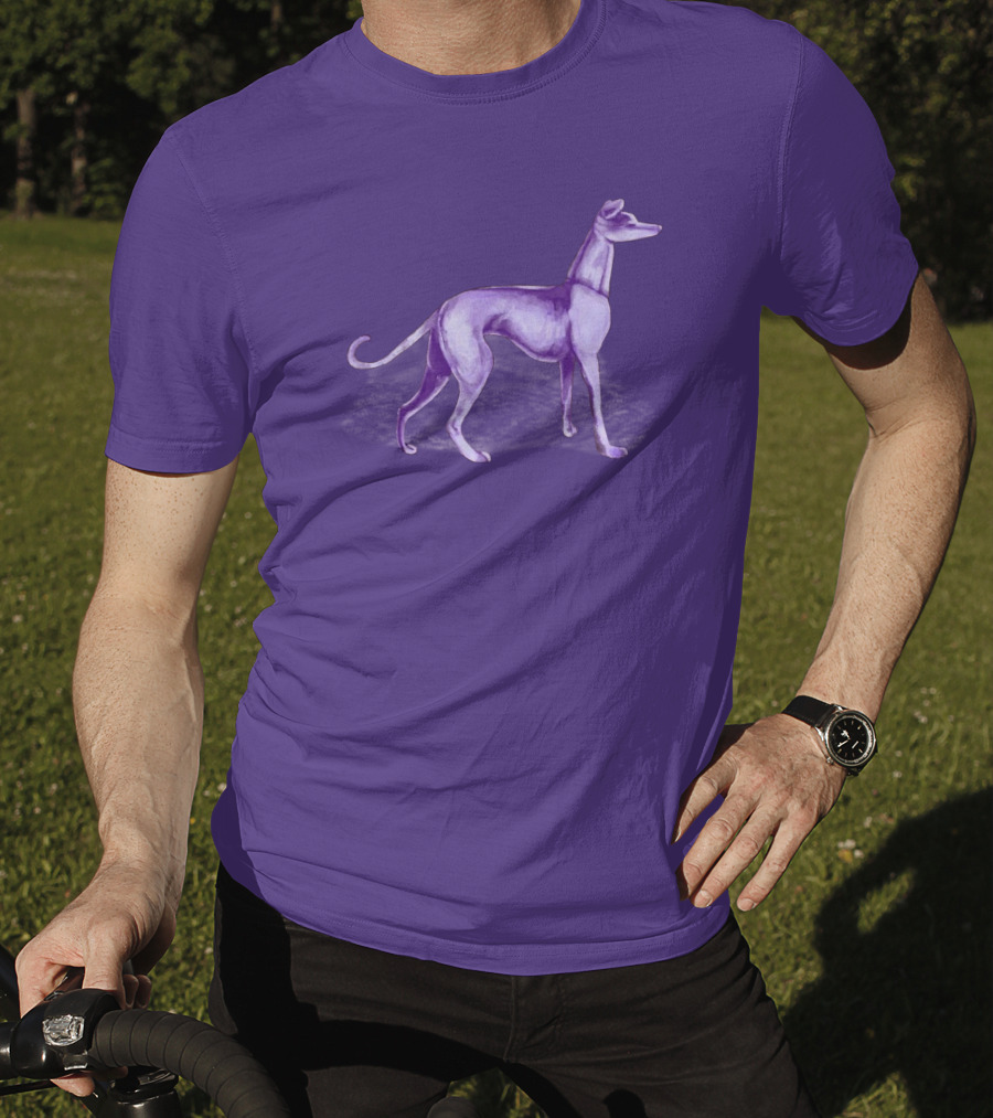 The One Purple Dog Silhouette Standing On A Purple Background T-Shirt