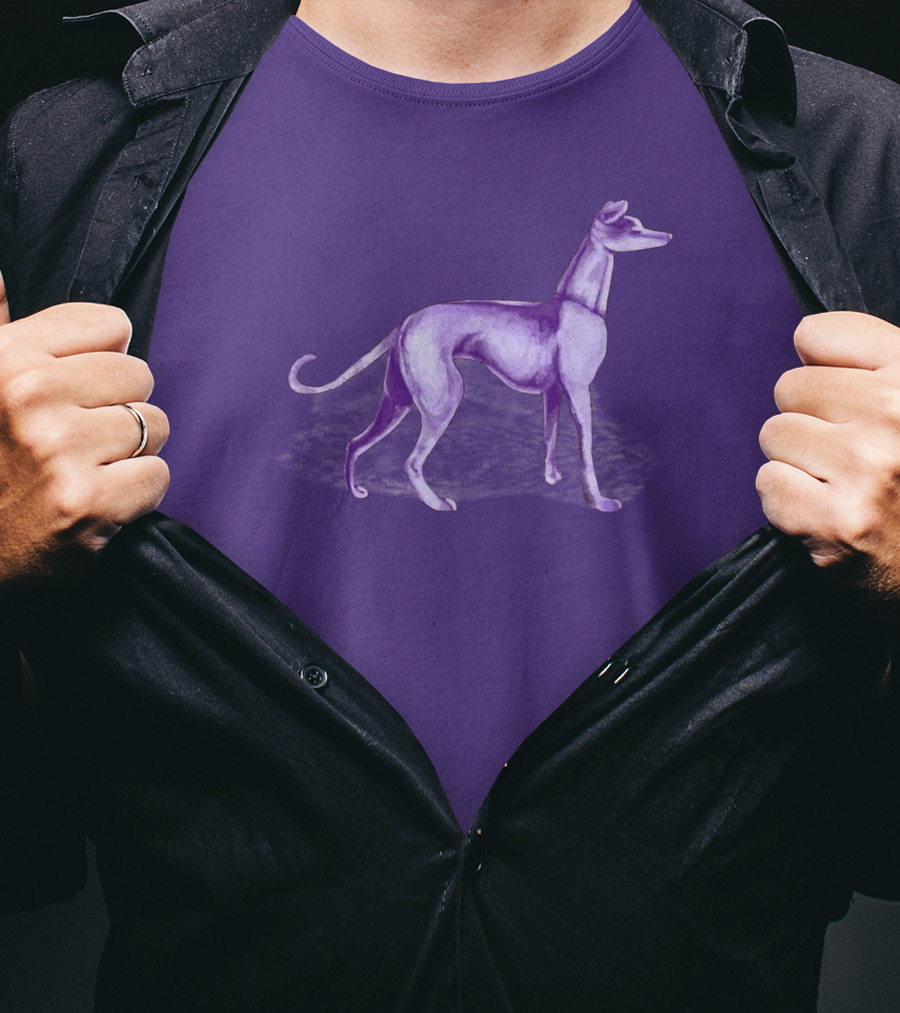 The One Purple Dog Silhouette Standing On A Purple Background T-Shirt