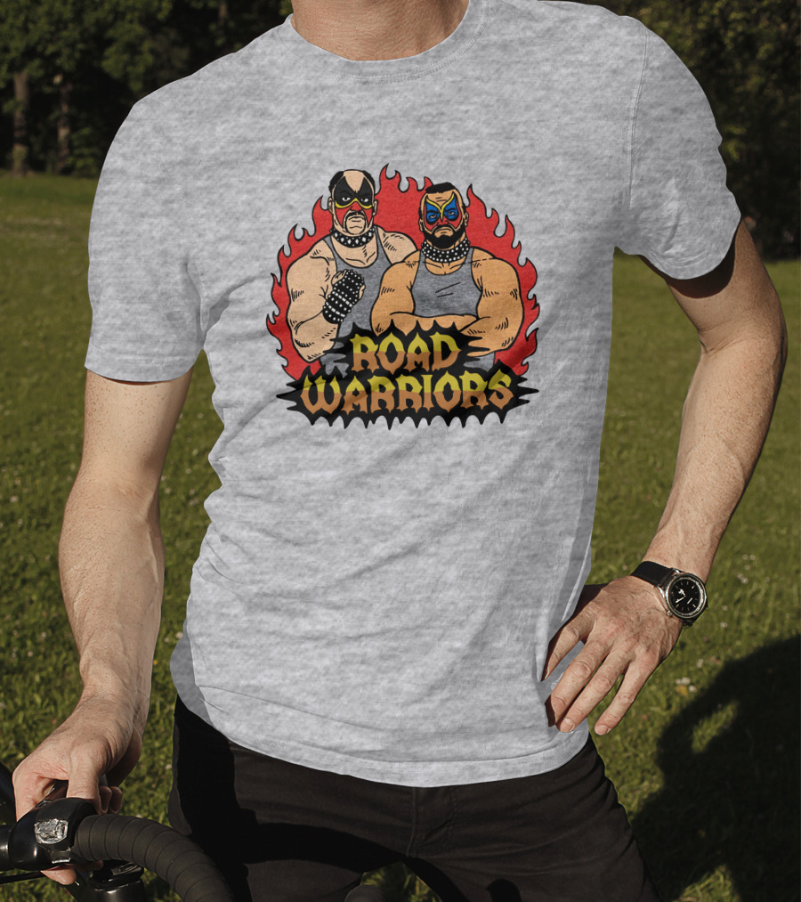 Road Warriors Homage Merch Wrestlers In Flame Background T-Shirt